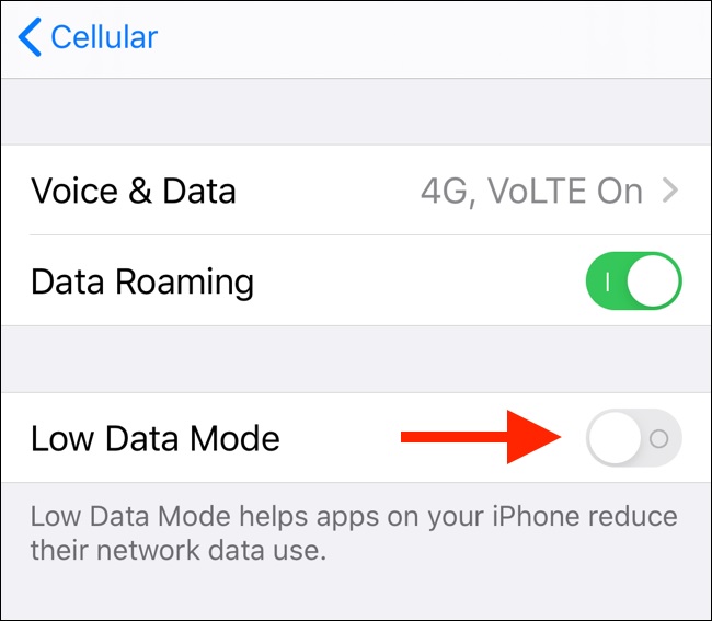 Disable low data mode