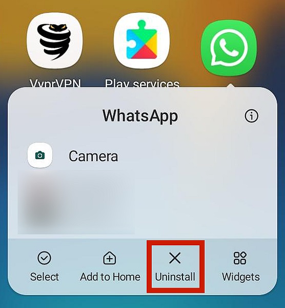 unistall Whatsapp to fix