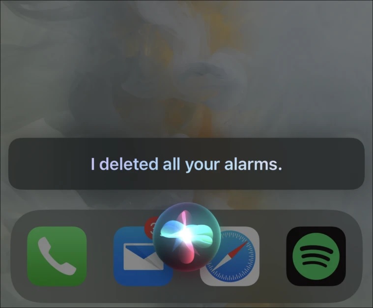 Delete all alarms using Siri 