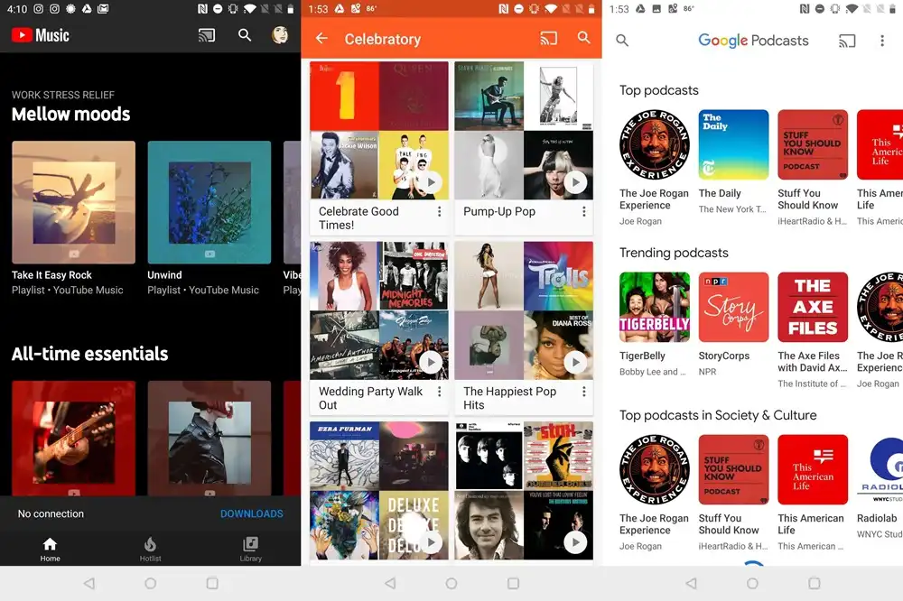 YouTube and Google Play Music Playlists, Recommendations, and Mixes