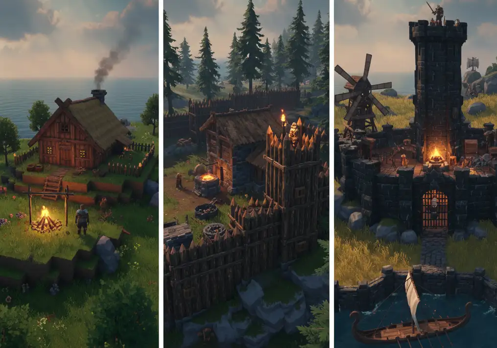 a player’s evolving stronghold across different biomes