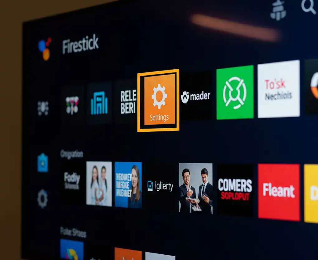 Firestick Home screen with the Settings icon