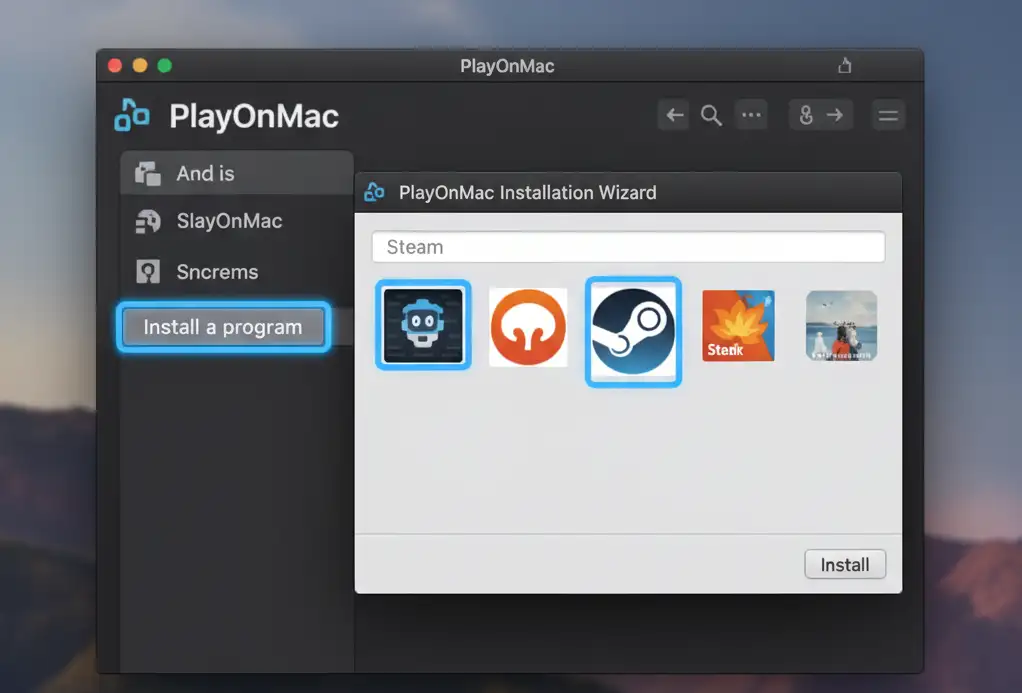 Installation Wizard showing the Steam icon