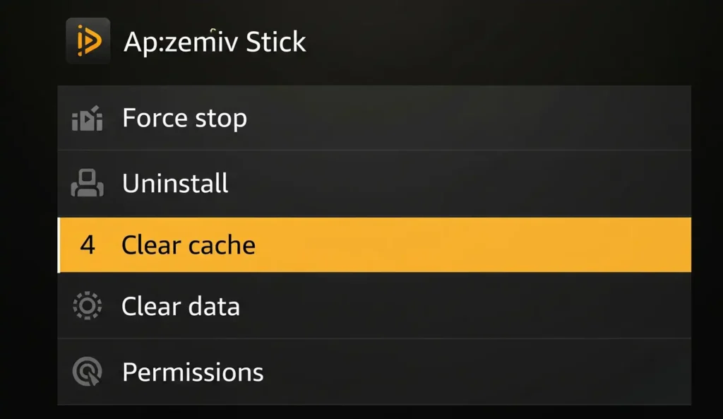 The app-specific menu with Clear cache