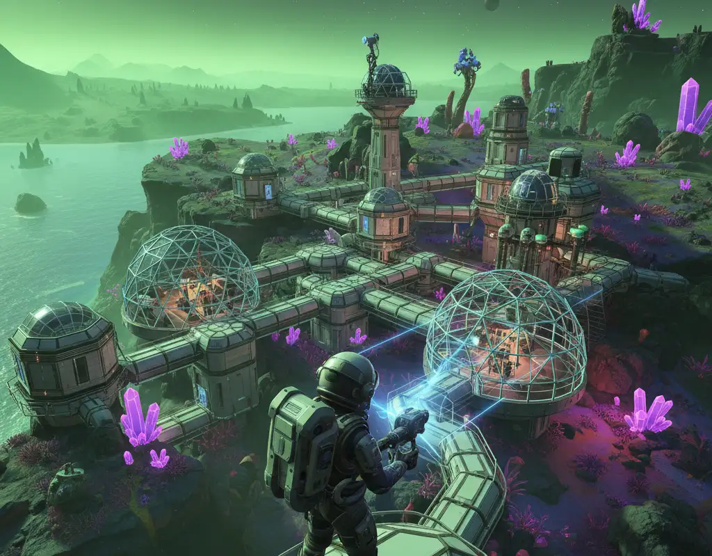 Traveler expanding their galactic base on a hazardous world